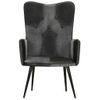 Sillón De Salón | Silla | Sillón Orejero Cuero Auténtico Negro Y Griscfw792288