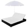 Tumbona De Jardín | Silla | Sillón Exterior Cama Con Sombrilla Ratán Sintético Negra Cfw434117