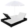 Tumbona De Jardín | Silla | Sillón Exterior Cama Con Sombrilla Ratán Sintético Negra Cfw434117