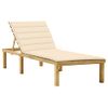 Tumbona De Jardín | Silla | Sillón Exterior Con Cojín Crema Madera De Pino Impregnada Cfw482779