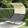 Tumbona De Jardín | Silla | Sillón Exterior Mecedora Doble Con Toldo Gris Y Crema Cfw887310