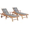 Pack 2 Uds Tumbonas De Jardín | Silla | Sillón Exterior Madera Maciza De Teca Con Cojín A Cuadros Gris Cfw572002