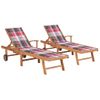 Pack 2 Uds Tumbonas De Jardín | Silla | Sillón Exterior Madera Maciza De Teca Con Cojín A Cuadros Rojo Cfw245430