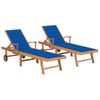 Pack 2 Uds Tumbonas De Jardín | Silla | Sillón Exterior Madera Maciza De Teca Con Cojín Azul Royal Cfw334231