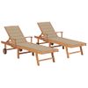 Pack 2 Uds Tumbonas De Jardín | Silla | Sillón Exterior Madera Maciza De Teca Con Cojín Crema Cfw490706