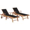 Pack 2 Uds Tumbonas De Jardín | Silla | Sillón Exterior Madera Maciza De Teca Con Cojín Negro Cfw485534