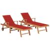 Pack 2 Uds Tumbonas De Jardín | Silla | Sillón Exterior Madera Maciza De Teca Con Cojín Rojo Cfw588536