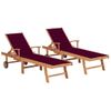 Pack 2 Uds Tumbonas De Jardín | Silla | Sillón Exterior Madera Maciza De Teca Con Cojín Rojo Tinto Cfw399399