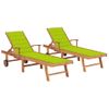 Pack 2 Uds Tumbonas De Jardín | Silla | Sillón Exterior Madera Maciza Teca Con Cojín Verde Chillón Cfw831583