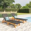 Pack 2 Uds Tumbonas De Jardín | Silla | Sillón Exterior Ratán Y Madera Maciza Acacia Marrón Y Negro Cfw131560