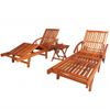 Pack 2 Uds Tumbonas De Jardín | Silla | Sillón Exterior Y Mesita Madera Maciza De Acacia Cfw369812