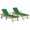 Pack 2 Uds Tumbonas De Jardín | Silla | Sillón Exterior Ds Madera Maciza De Teca Con Cojín Verde Cfw133458