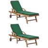 Pack 2 Uds Tumbonas De Jardín | Silla | Sillón Exterior Con Cojín Madera Maciza De Teca Verde Cfw400216