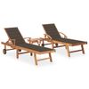 Pack 2 Uds Tumbonas De Jardín | Silla | Sillón Exterior Con Mesa Y Cojín Madera Maciza De Teca Cfw514431