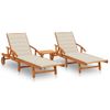 Pack 2 Uds Tumbonas De Jardín | Silla | Sillón Exterior Con Mesa Y Cojines Madera Maciza De Acacia Cfw611173