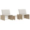 Pack 2 Uds Tumbonas De Jardín | Silla | Sillón Exterior Con Mesita Ratán Sintético Beige Cfw742816