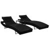 Pack 2 Uds Tumbonas De Jardín | Silla | Sillón Exterior Con Mesita Ratán Sintético Textilene Negro Cfw333939