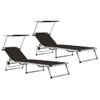 Pack 2 Uds Tumbonas De Jardín | Silla | Sillón Exterior Plegables Con Toldo Aluminio Y Textilene Negro Cfw914678