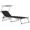 Pack 2 Uds Tumbonas De Jardín | Silla | Sillón Exterior Plegables Con Toldo Aluminio Y Textilene Negro Cfw914678