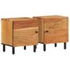 Pack 2 Uds Mesitas De Noche | Mesa Auxiliar | Mesilla Madera Maciza De Acacia 40x33x46 Cm Cfw29583