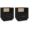 Pack 2 Uds Mesitas De Noche | Mesa Auxiliar | Mesilla Madera Maciza De Pino Negro 40x34x45 Cm Cfw85032