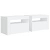 Pack 2 Uds Mesitas De Noche | Mesa Auxiliar | Mesilla Con Led Blanco 60x35x40 Cm Cfw20136