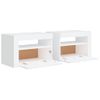 Pack 2 Uds Mesitas De Noche | Mesa Auxiliar | Mesilla Con Led Blanco 60x35x40 Cm Cfw20136