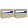 Pack 2 Uds Mesitas De Noche | Mesa Auxiliar | Mesilla Con Led Contrachapada Sonoma 60x35x40 Cm Cfw44597