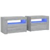 Pack 2 Uds Mesitas De Noche | Mesa Auxiliar | Mesilla Con Led Gris Sonoma 60x35x40 Cm Cfw63881