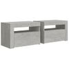 Pack 2 Uds Mesitas De Noche | Mesa Auxiliar | Mesilla Con Leds Gris Hormigón 60x35x40 Cm Cfw84639