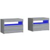 Pack 2 Uds Mesitas De Noche | Mesa Auxiliar | Mesilla Con Luces Led Gris Sonoma 60x35x40 Cm Cfw43762