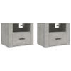 Pack 2 Uds Mesitas De Noche | Mesa Auxiliar | Mesilla De Pared Gris Hormigón 50x36x40 Cm Cfw58044