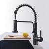 Grifo De Cocina Con Rociador Extensible Negro, Mezclador Monomando Para Fregadero De Aguas Frías Y Termales