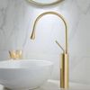 Grifo Monomando Alto Dorado Para Lavabo De Baño