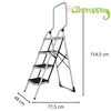 Escalera Doméstica 4 Peldaños, Acero, Peldaños Antideslizantes, 154,5x48x77,5 Cm, Soporta 150 Kg, Keroppa