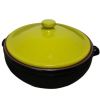 Cazuela Baja Biosa De Cerámica Artesanal 28cm Con Tapa Verde Para Cocinas De Vitro, Gas Y El Horno