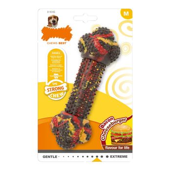 Mordedor De Perro Nylabone Strong Chew Bacon Queso Hamburguesa Goma Talla M