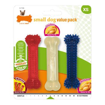 Mordedor De Perro Nylabone Value Pack Bacon Talla S Pollo Termoplástico (3 Pcs)