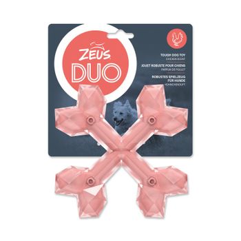 Juguete Para Masticar Perro Zeus Duo Cross Hueso, 15 Cm, Coral, Aroma A Pollo