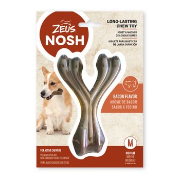 Juguete Mordedor Para Perros Zeus Nosh Strong Hueso Forma Wishbone, Sabor A Beicon , 15cm