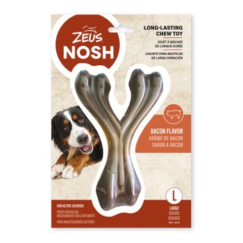 Juguete Mordedor Para Perros Zeus Nosh Strong Hueso Forma Wishbone, Sabor A Beicon, 18cm