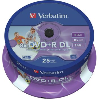 Dvd+r Verbatim Double Layer Inkjet Printable Tarrina 25uds