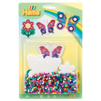 Blister Hama Beads Midi 1100 Beads + Placa Mariposa Y Flor Pequeã±a + Papel