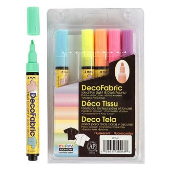 6 Marcadores Textiles Fluorescentes Glitter Deco - 3 Mm
