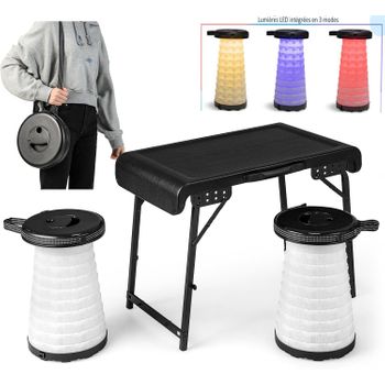 Conjunto Mesa Plegable Camping Y Taburete Plegable Telescópico Portátil Con Led Costway 73 X 41 X 56 Cm