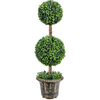 Plantas Artificiales Decorativas, Planta Artificial Topiario, 90cm, 2 Bolas Costway 93 X 27 X 27 Cm