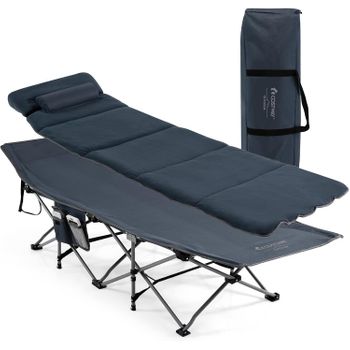 Cama De Camping Plegable De Viaje, Colchón Y Almohada Extraíbles Costway 185 X 65 X 41 Cm Azul