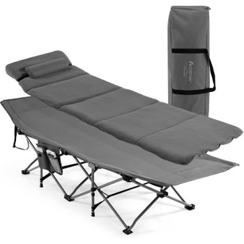 Cama De Camping Plegable De Viaje, Colchón Y Almohada Extraíbles Costway 185 X 65 X 41 Cm Gris