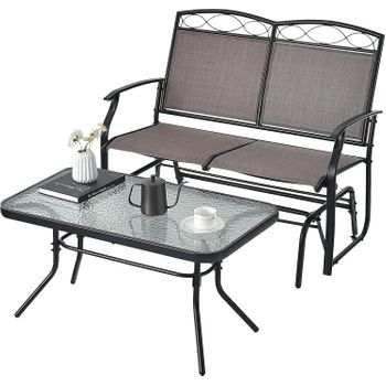 Muebles Jardin Exterior, Banco Balancín De 2 Plazas Y Mesa De Centro Vidrio Templado, Costway 90 X 50 X 46 Cm