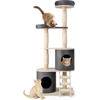 Árbol Torre Para Gatos, Mueble Para Gatos De Varios Niveles Con 2 Condominios Costway 68 X 39 X 161 Cm